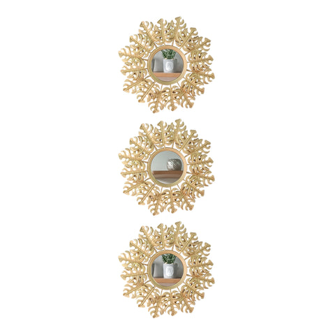 Set x3 espejos hojas Oro Shine 25x2x25 cm