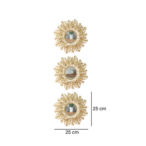 Set x3 espejos hojas Oro Shine 25x2x25 cm