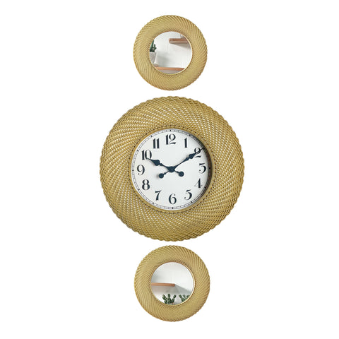 Set x2 espejos + reloj hojas Oro Shine 25x2x25 cm