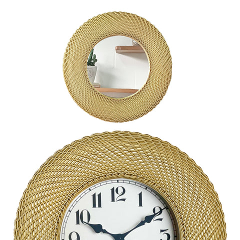 Set x2 espejos + reloj hojas Oro Shine 25x2x25 cm