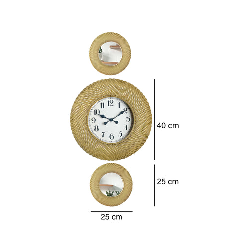 Set x2 espejos + reloj hojas Oro Shine 25x2x25 cm