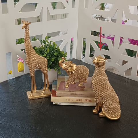 Escultura Leopardo brillos Oro  Benares 12.5x9x24 cm