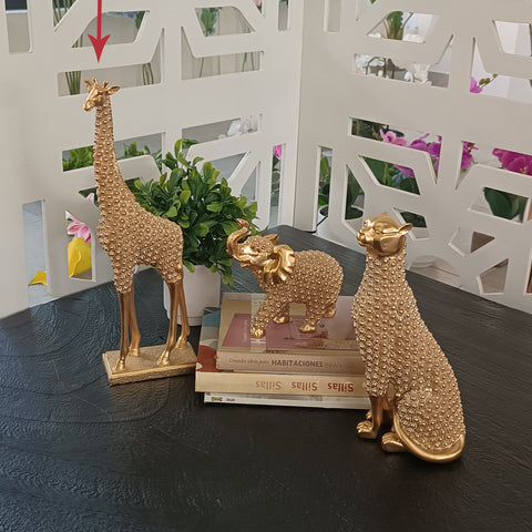 Escultura Jirafa brillos Oro Benares 12x6x34 cm