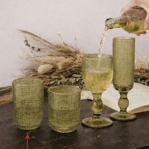 Vaso Cuadricula Grande vidrio Verde Lino 8.5 x 8.5 x 12.5 cm