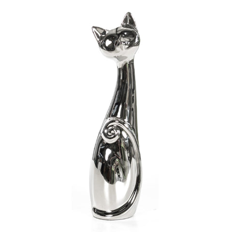 Escultura Gato Plata Dubai 6.5 x 6.5 x 25.5 cm