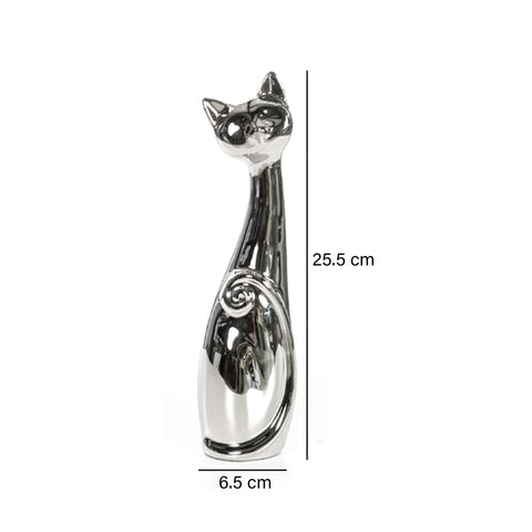 Escultura Gato Plata Dubai 6.5 x 6.5 x 25.5 cm
