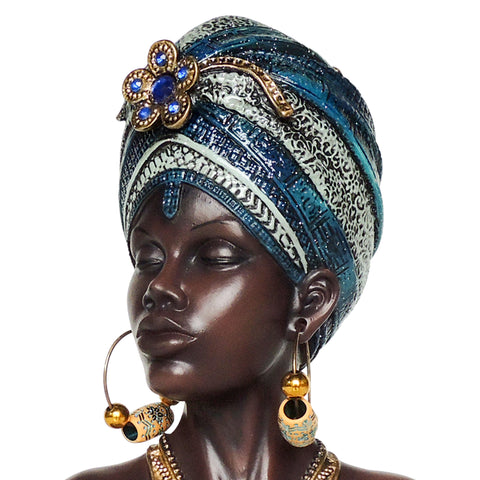 Escultura cabeza africana Azul Nairobi 15x11x25.5 cm