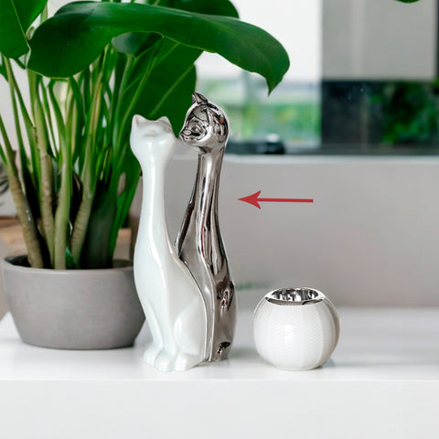 Escultura Gatos Blanco Plata Aspen 12 x 8 x 29.5 cm