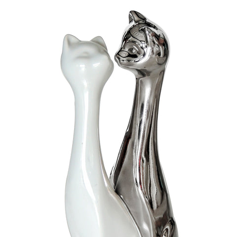 Escultura Gatos Blanco Plata Aspen 12 x 8 x 29.5 cm