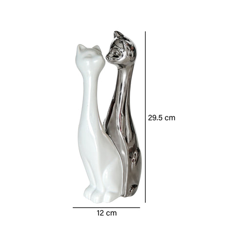 Escultura Gatos Blanco Plata Aspen 12 x 8 x 29.5 cm