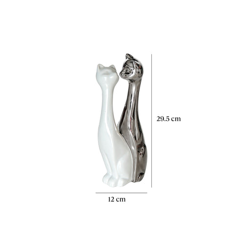 Escultura Gatos Blanco Plata Aspen 12 x 8 x 29.5 cm